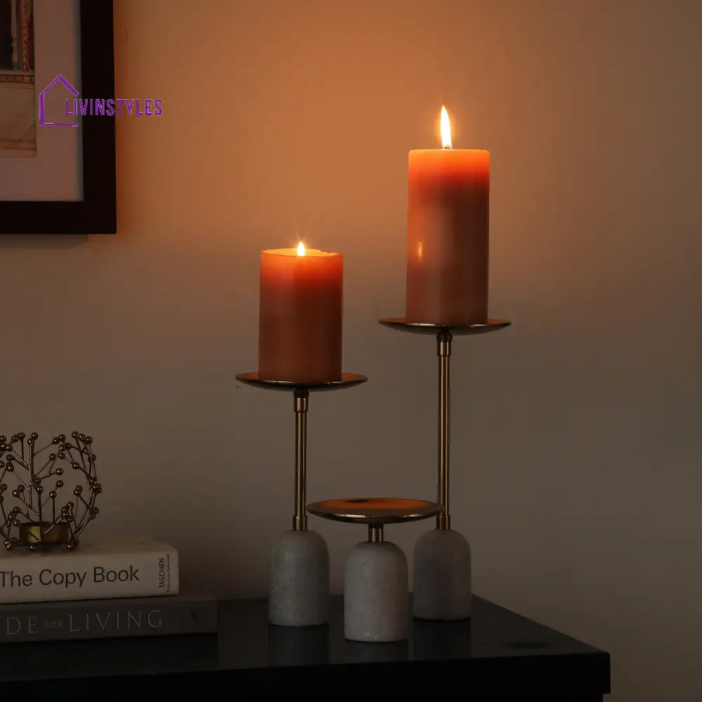 Marble Pri Pillar Candle Gold Set Holder