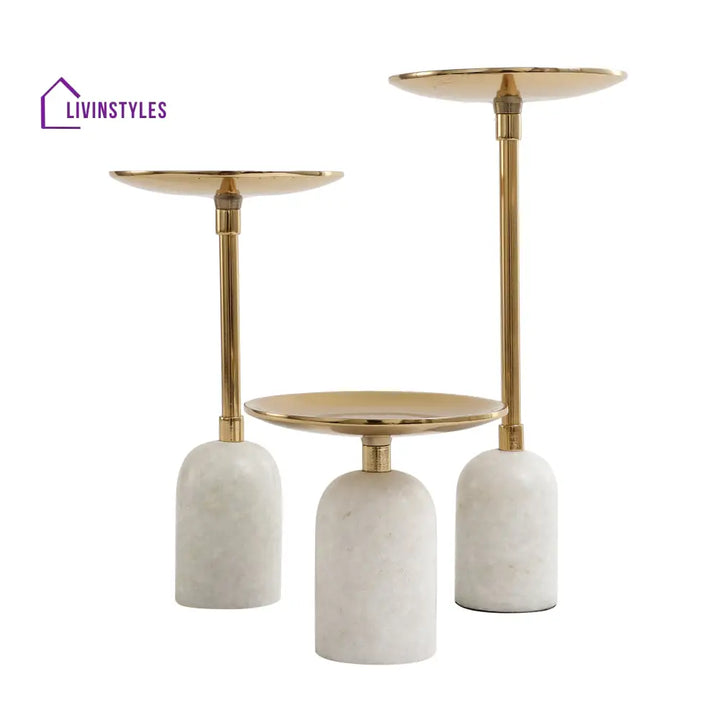 Marble Pri Pillar Candle Gold Set Holder