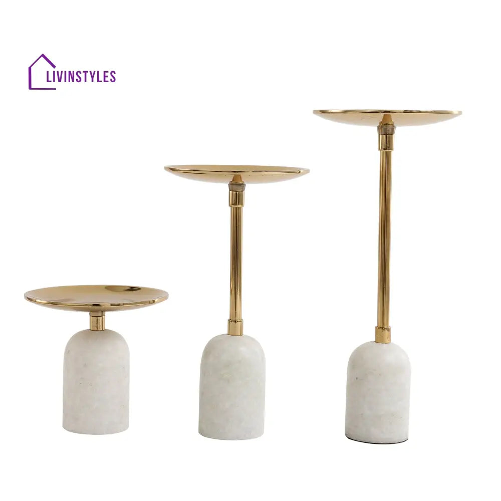 Marble Pri Pillar Candle Gold Set Holder