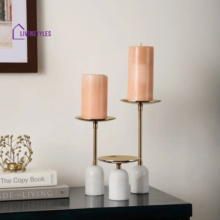 Marble Pri Pillar Candle Gold Set Holder