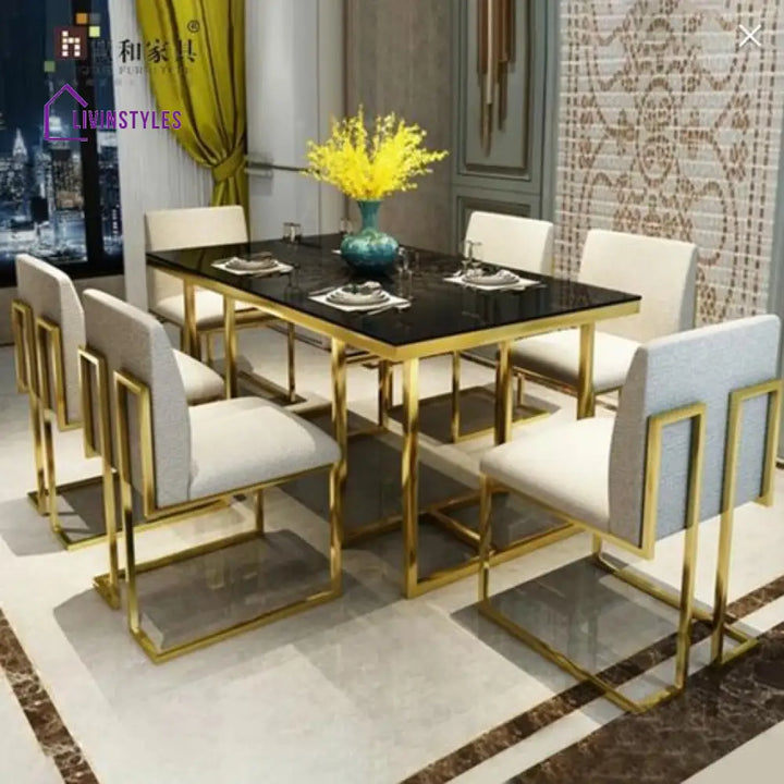 Margarita Black And Gold Elegance | 6 Seater Dining Table Set Furniture