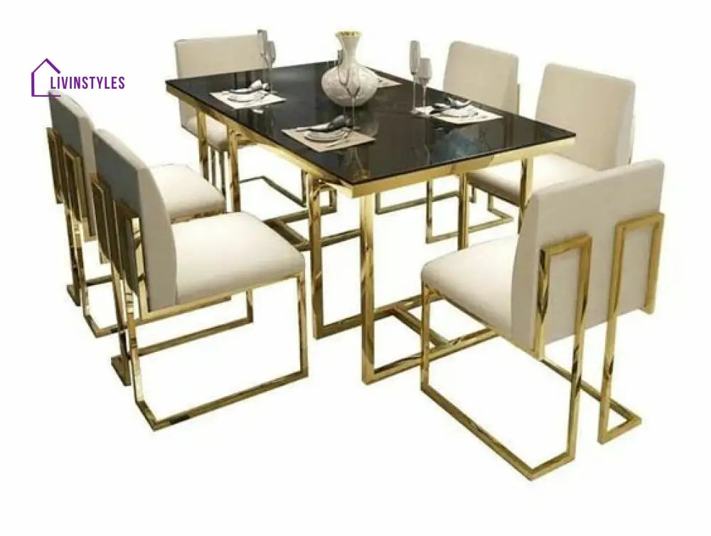 Margarita Black And Gold Elegance | 6 Seater Dining Table Set Furniture