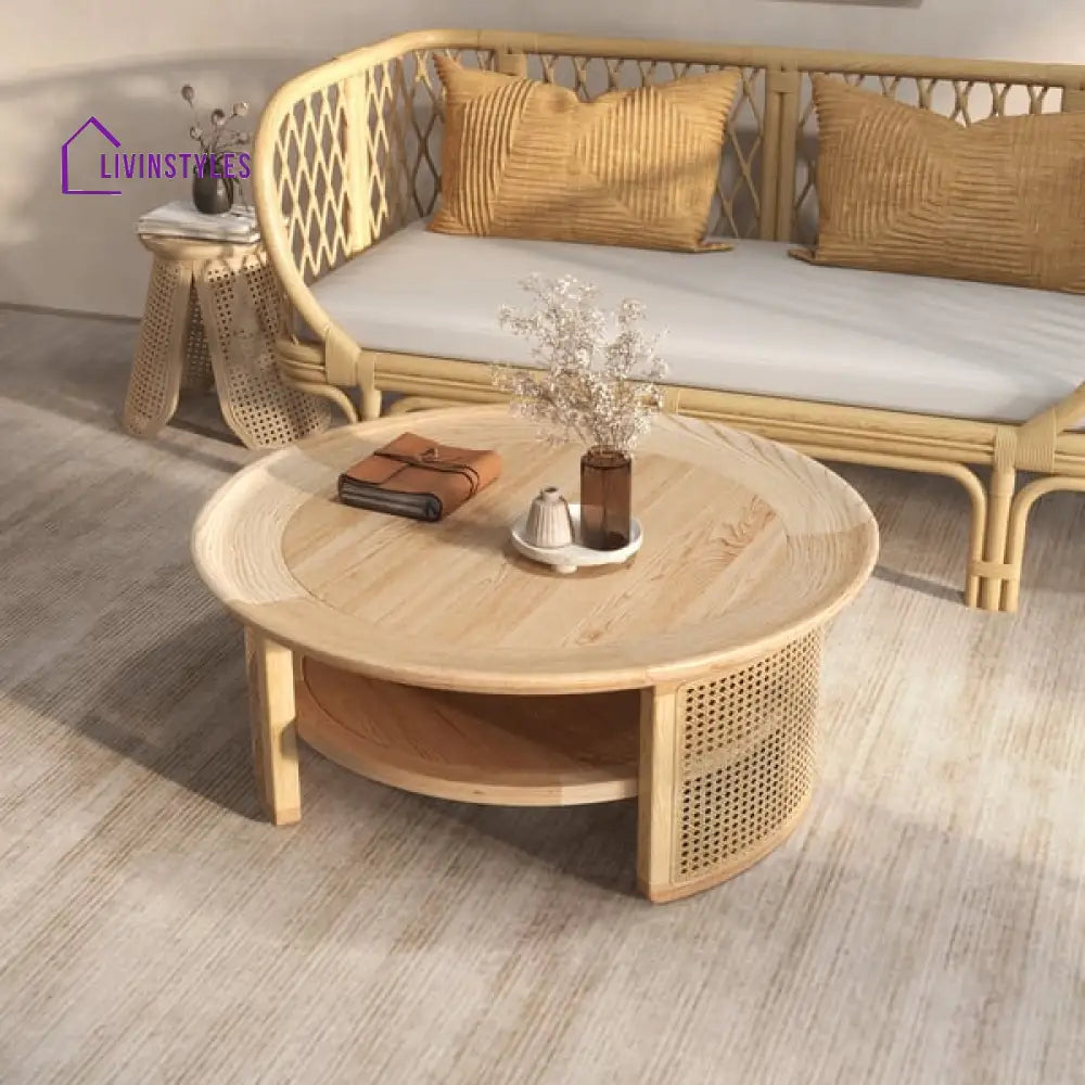 Maria Cane And Solid Wood Coffee Table