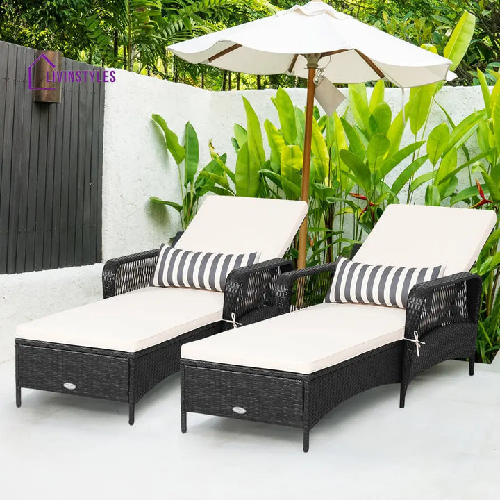 Mariana Set Of 2 Adjustable Patio Rattan Lounge Chair Chaise Recliner