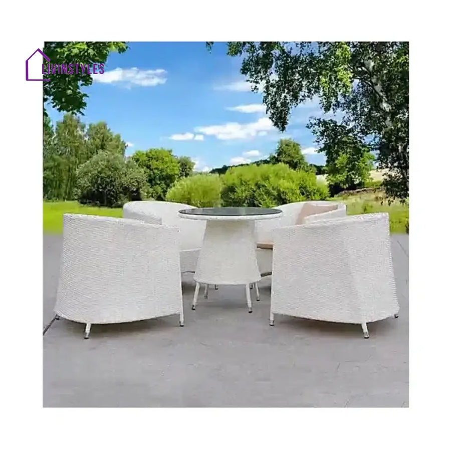 Maridhi Outdoor Patio Seating Set 4 Chairs And 1 Table (White) Coffee Sets