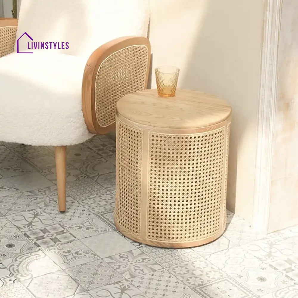 Marina Cane And Solid Wood Side Table