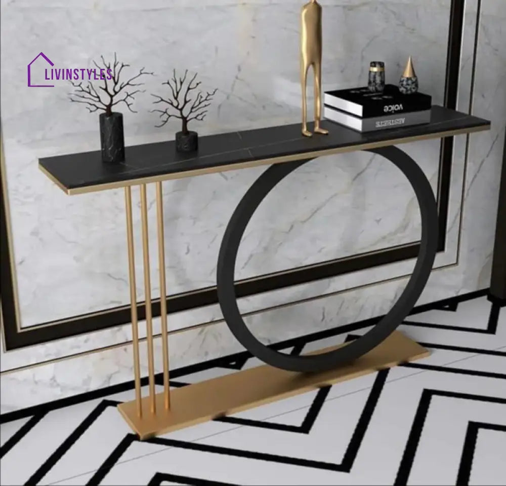 Marina Geometry Shaped Stone Top & Stainless Steel Frame Console Table