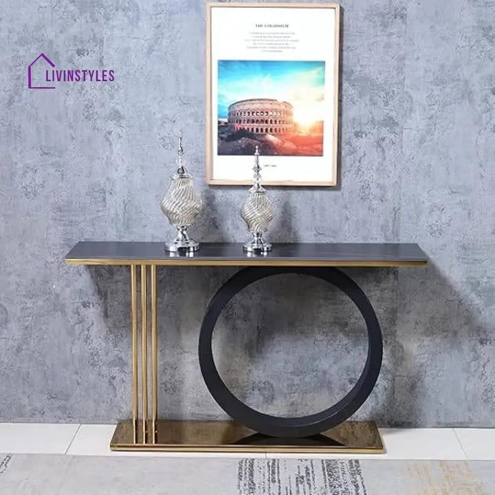 Marina Geometry Shaped Stone Top & Stainless Steel Frame Console Table