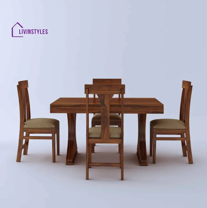 Maron Solid Sheesham Wood 4 Seater Dining Table Set - 1 Year Warranty