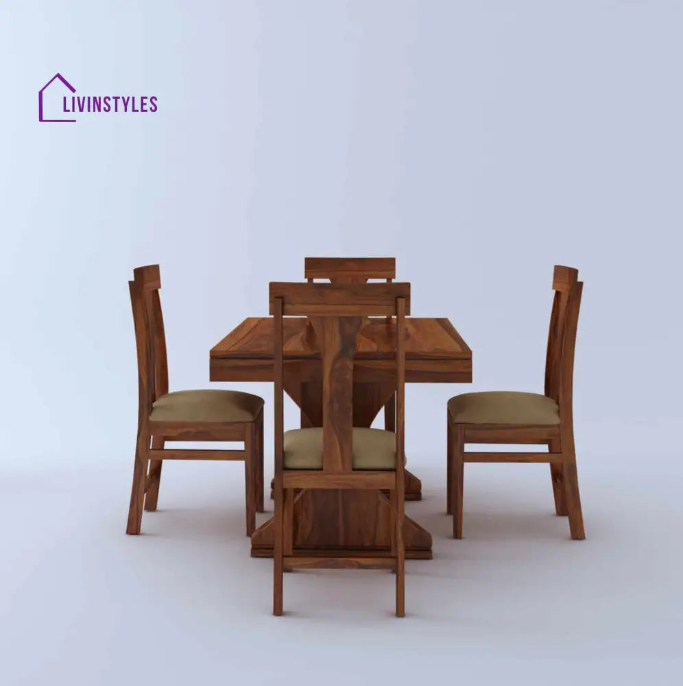 Maron Solid Sheesham Wood 4 Seater Dining Table Set - 1 Year Warranty