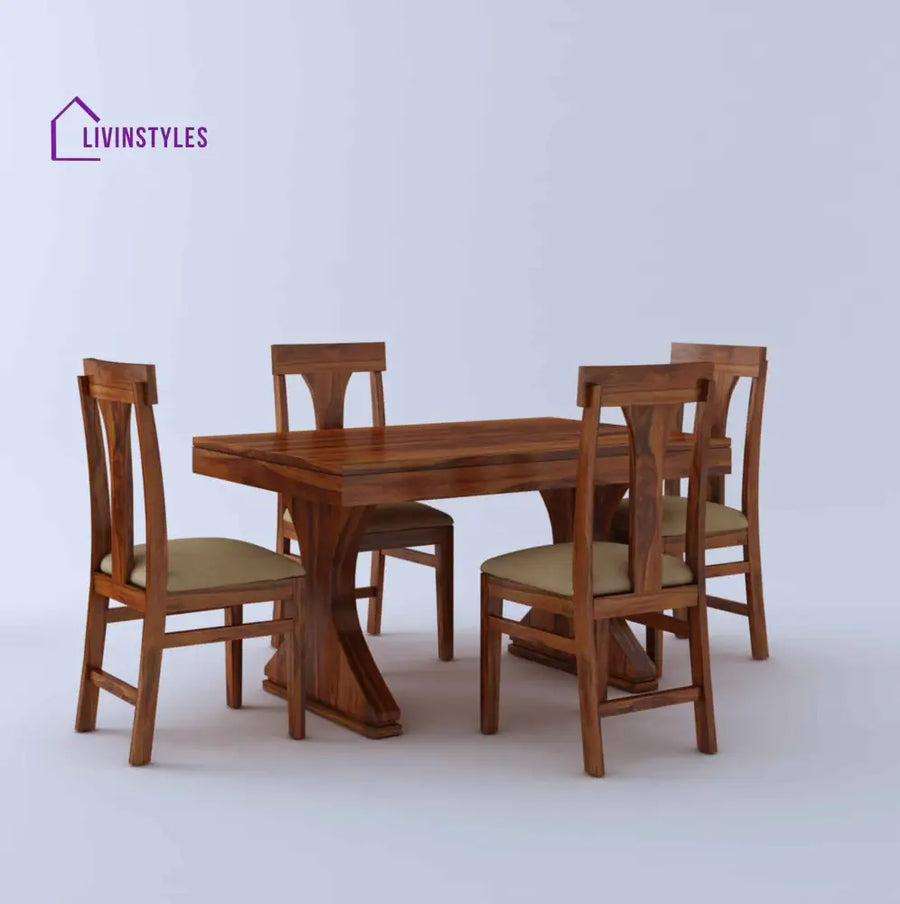 Maron Solid Sheesham Wood 4 Seater Dining Table Set - 1 Year Warranty