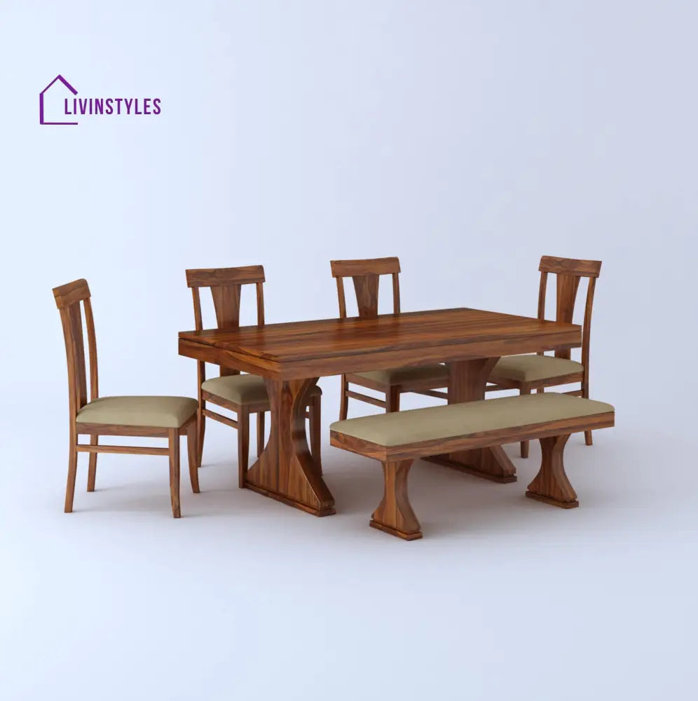 Maron Solid Sheesham Wood 6 Seater Dining Table Set - 1 Year Warranty