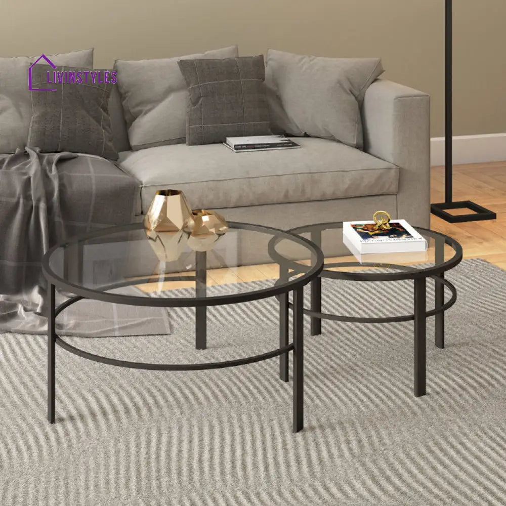 Marty Round Metal And Glass Top Coffee Table Set