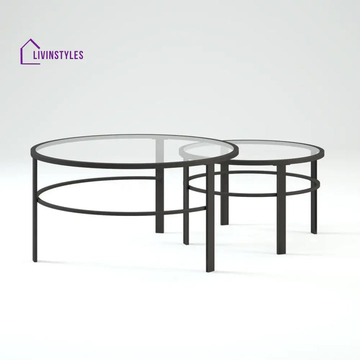 Marty Round Metal And Glass Top Coffee Table Set