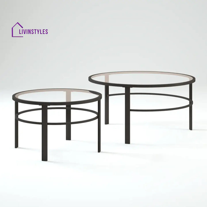 Marty Round Metal And Glass Top Coffee Table Set