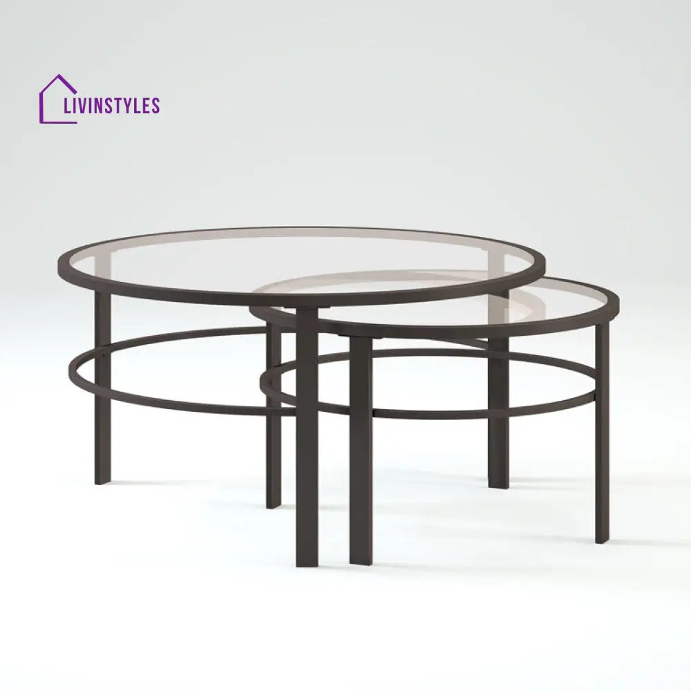 Marty Round Metal And Glass Top Coffee Table Set