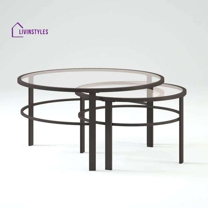 Marty Round Metal And Glass Top Coffee Table Set