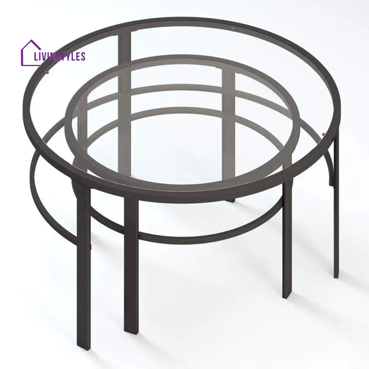 Marty Round Metal And Glass Top Coffee Table Set