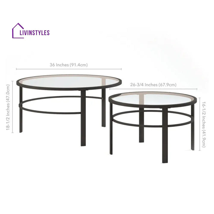 Marty Round Metal And Glass Top Coffee Table Set