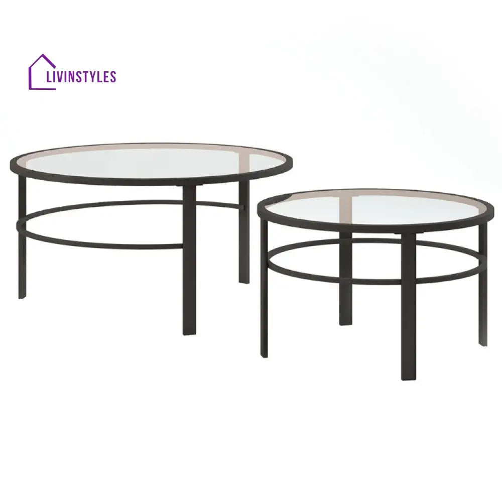 Marty Round Metal And Glass Top Coffee Table Set