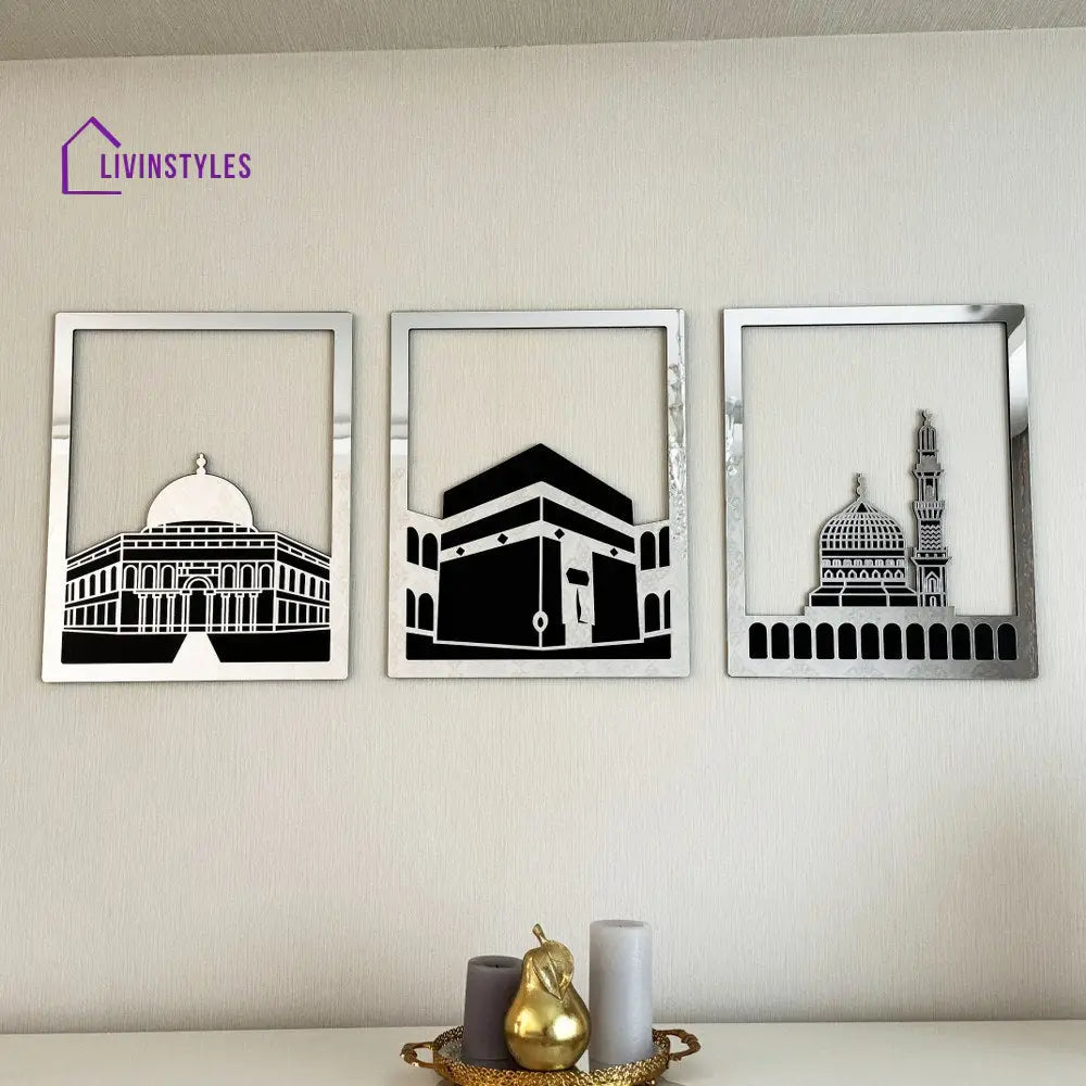 Masjid Al Aqsa Masjid Al-Haram & Masjid An-Nabawi Wooden Acrylic Islamic Wall Art Set 37x30cm | 14.5’’x11.8’’ inch