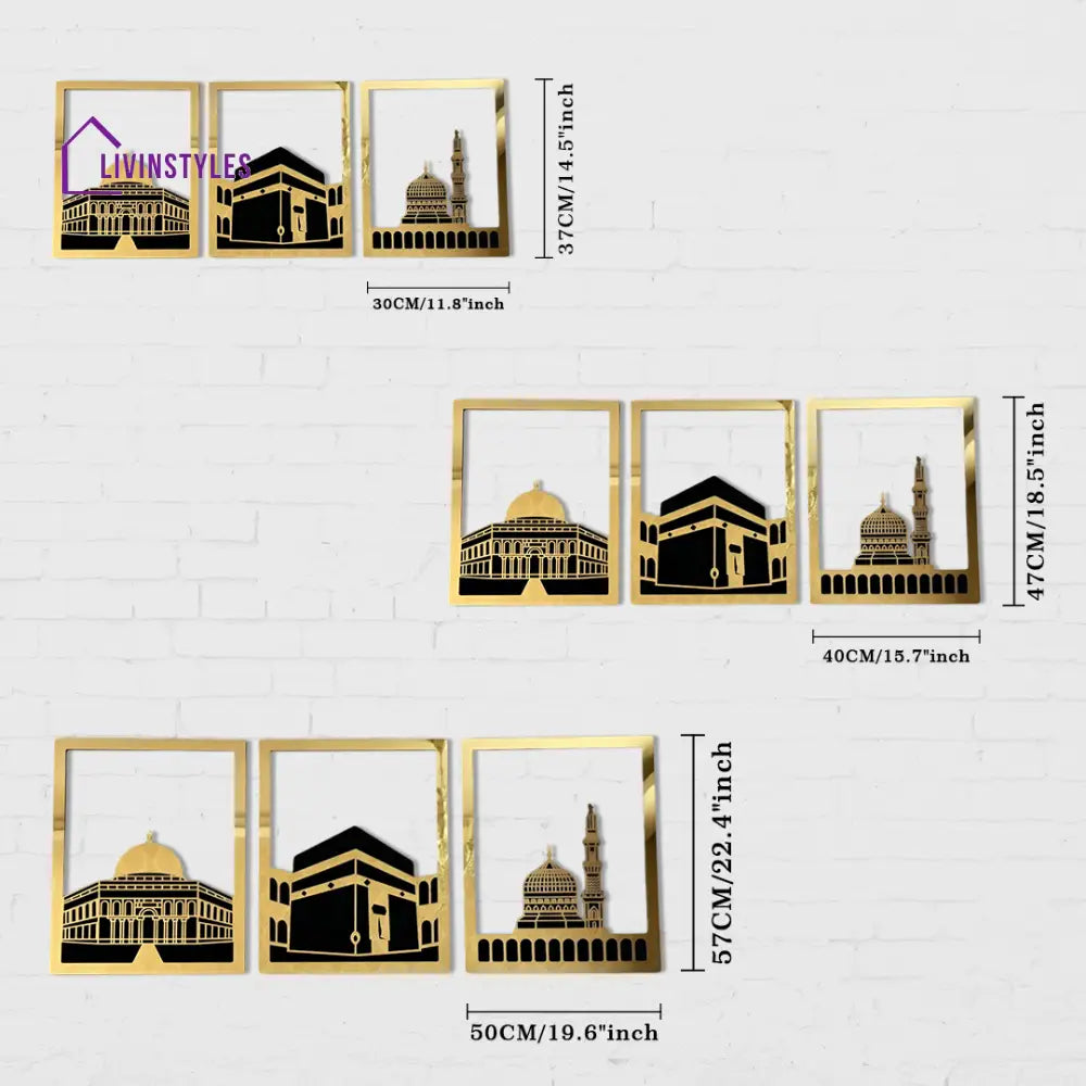 Masjid Al Aqsa Masjid Al-Haram & Masjid An-Nabawi Wooden Acrylic Islamic Wall Art Set