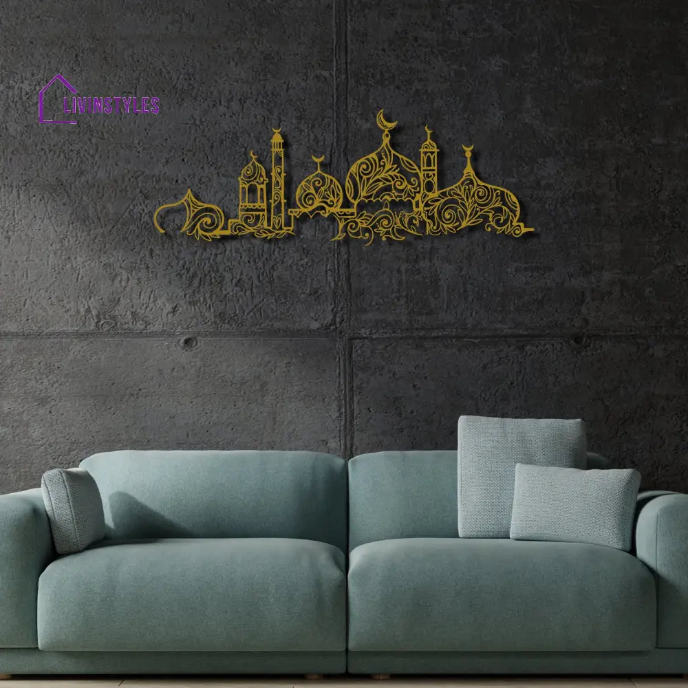 Masjid Metal Islamic Wall Art Gold / 75x23 cm | 29.5x9 inches