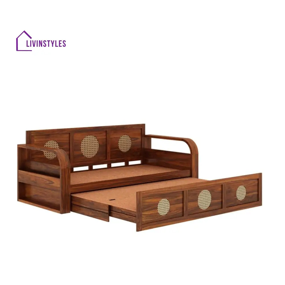 Cosmos Solid Sheesham Wood 3 Seater Sofa Cum Bed With Headboard Design - 1 Year Warranty