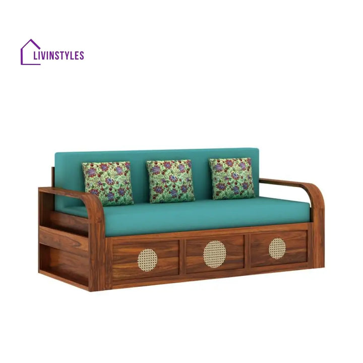 Cosmos Solid Sheesham Wood 3 Seater Sofa Cum Bed With Headboard Design - 1 Year Warranty