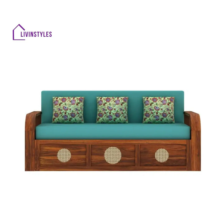 Cosmos Solid Sheesham Wood 3 Seater Sofa Cum Bed With Headboard Design - 1 Year Warranty