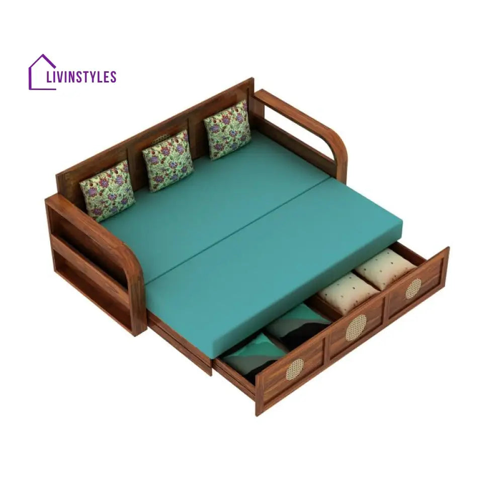 Cosmos Solid Sheesham Wood 3 Seater Sofa Cum Bed With Headboard Design - 1 Year Warranty