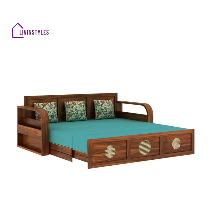 Cosmos Solid Sheesham Wood 3 Seater Sofa Cum Bed With Headboard Design - 1 Year Warranty