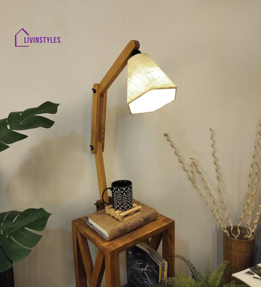 Maurice Wooden Floor Lamp With Brown Base And Jute Fabric Lampshade Lamps