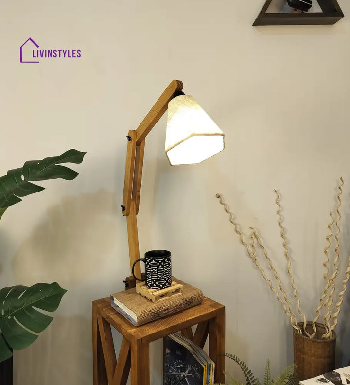 Maurice Wooden Floor Lamp With Brown Base And Jute Fabric Lampshade Lamps