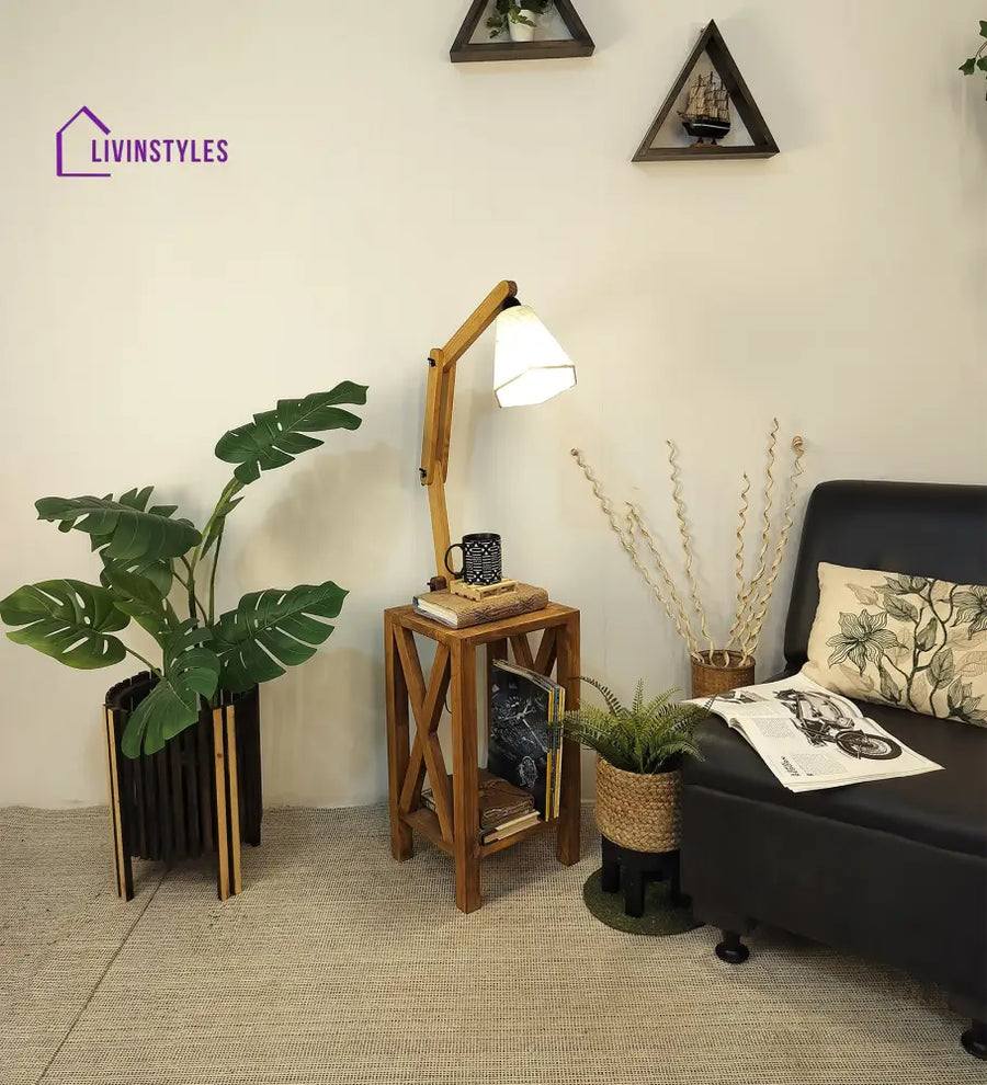 Maurice Wooden Floor Lamp With Brown Base And Jute Fabric Lampshade Lamps