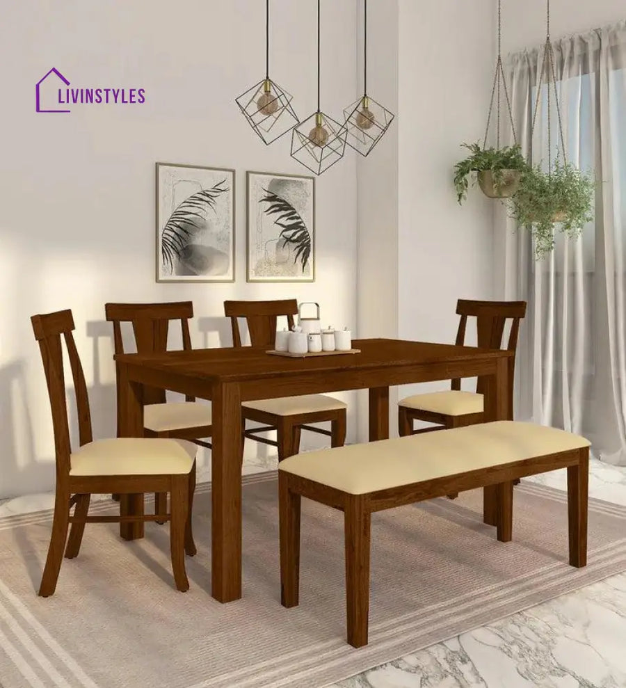 Meadow Sheesham Wood 6 Seater Dining Set With Bench Dinning Set