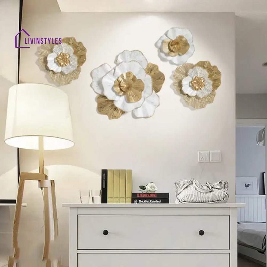 Medha White And Gold Metal Wall Art - Set Of 3