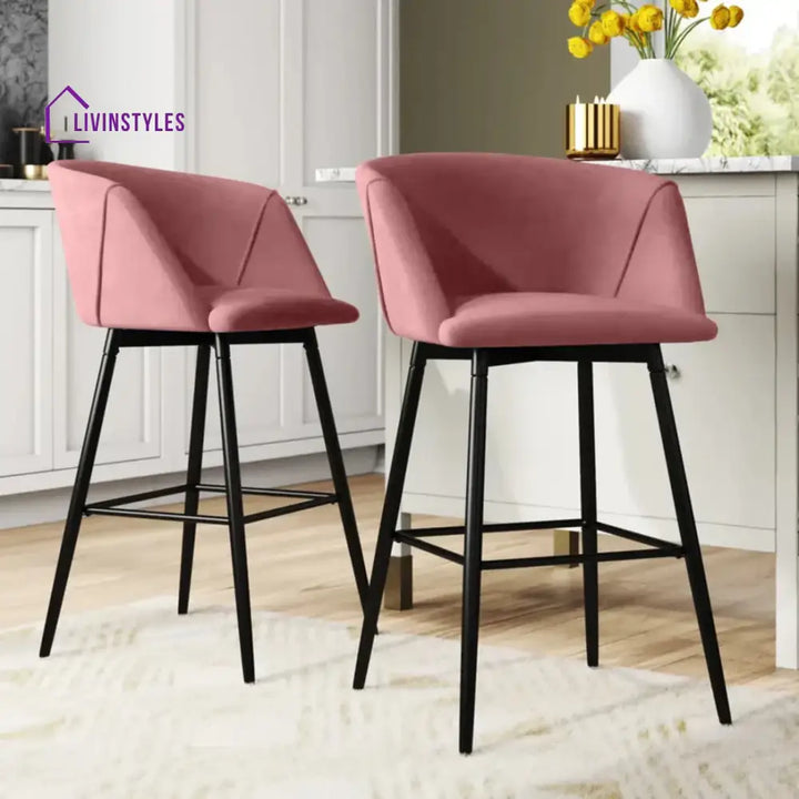 Luxurious Comfy Velvet Counter Bar Chair / Long Set Of-1 Pink