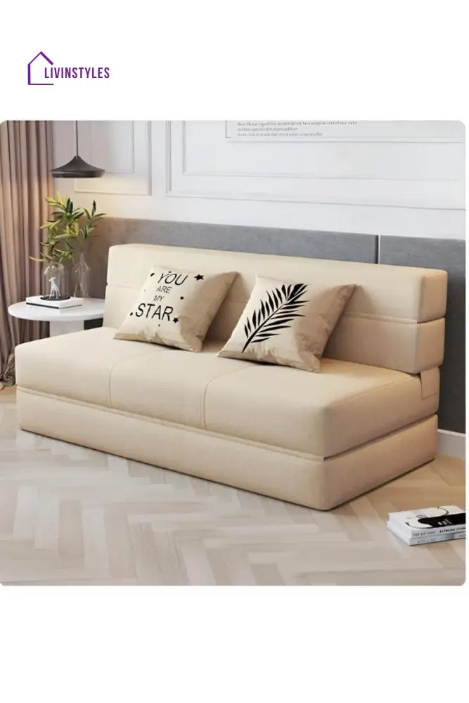 Meenal Cream Sofa Come Bed For Living Room