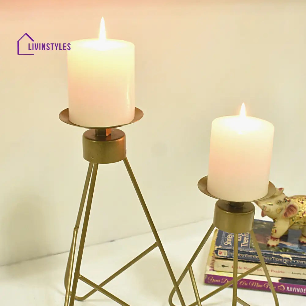 Meenal Metal Gold Candle Holder - Set Of 2