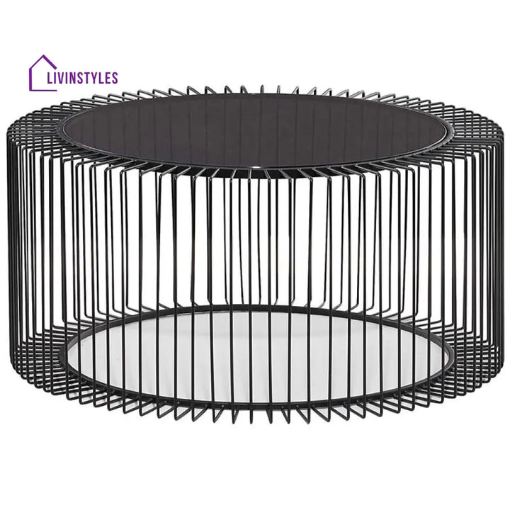 Meera Black Metal Coffee Table With Glass Top For Living Room