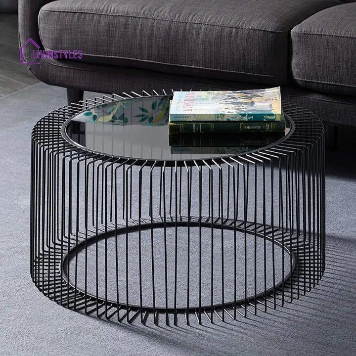 Meera Black Metal Coffee Table With Glass Top For Living Room