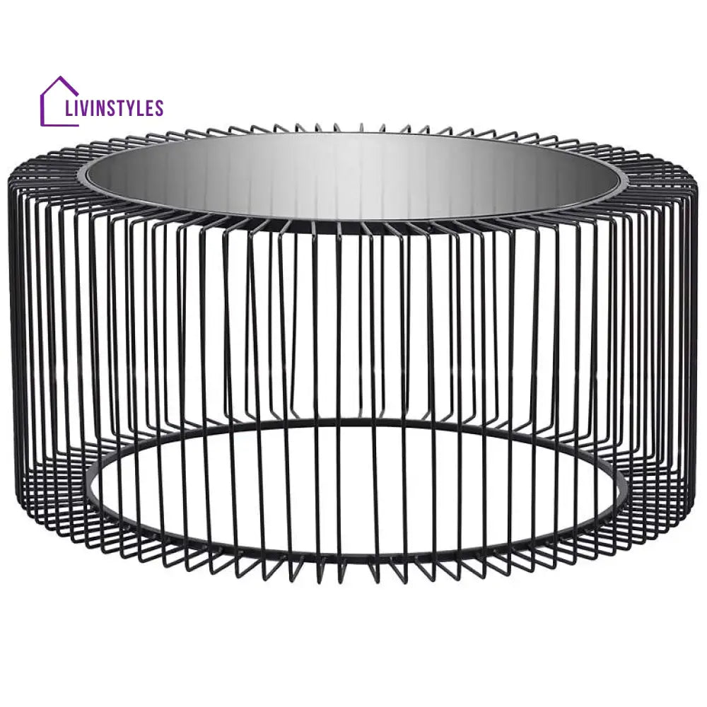 Meera Black Metal Coffee Table With Glass Top For Living Room