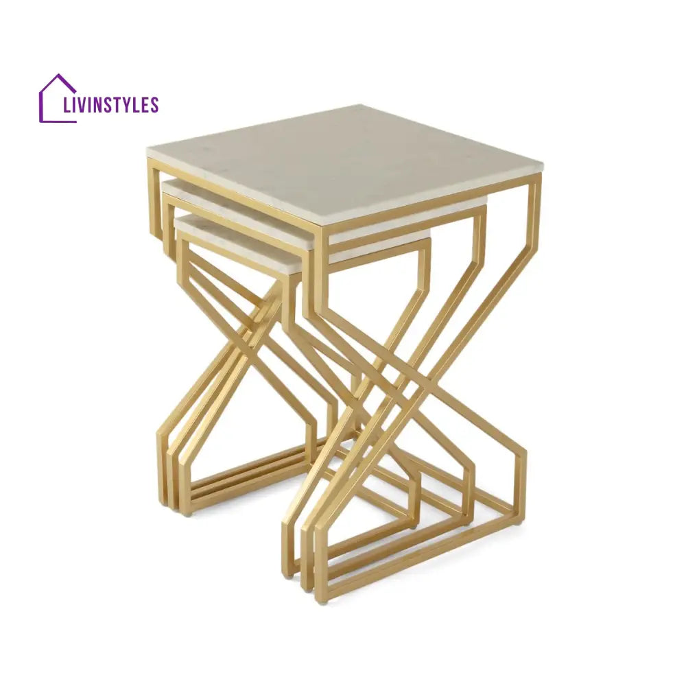 Melbourne Marble Nesting Table In Gold Finish (Set Of 3)