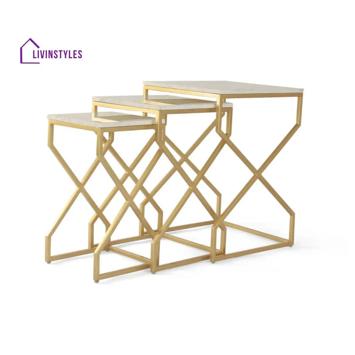 Melbourne Marble Nesting Table In Gold Finish (Set Of 3)