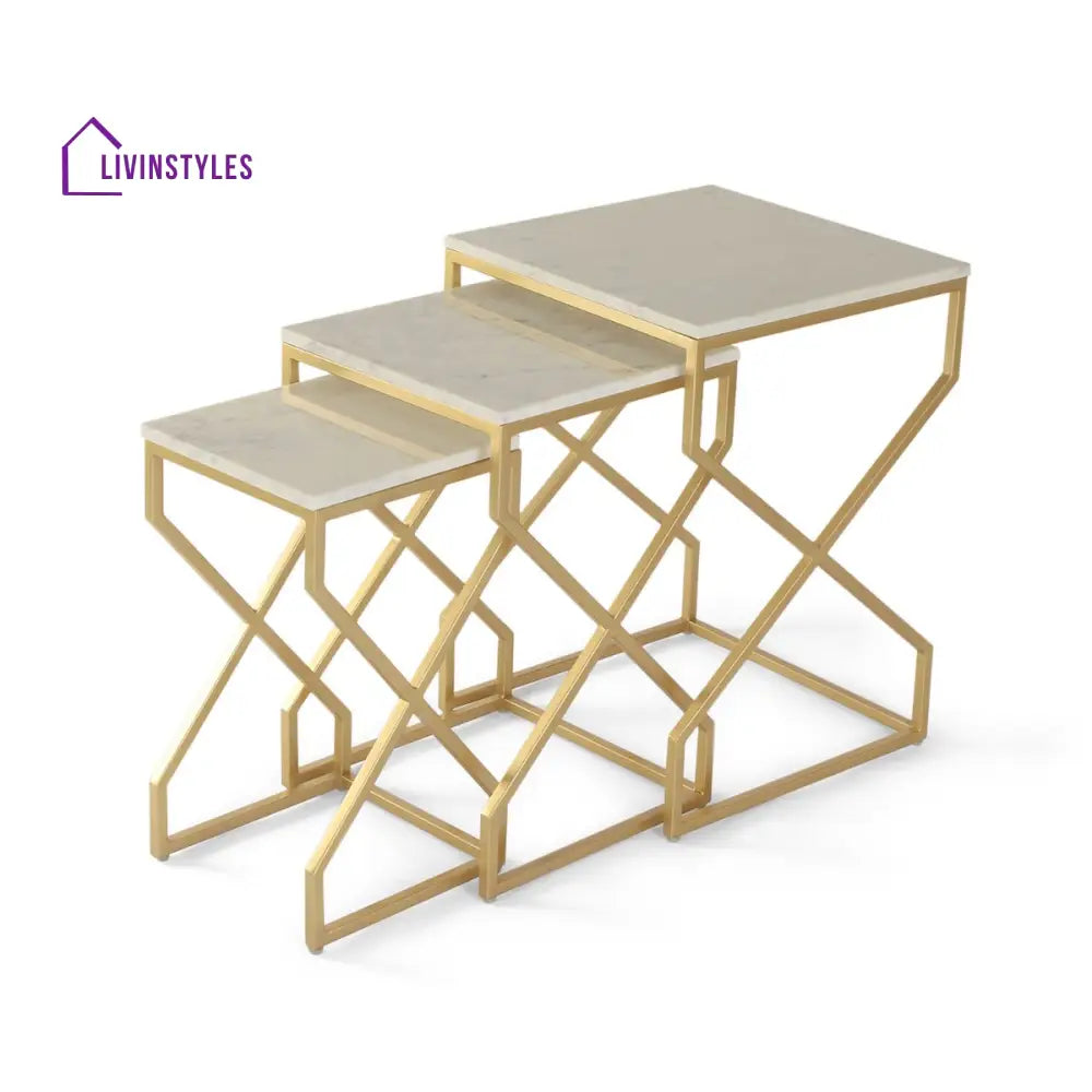 Melbourne Marble Nesting Table In Gold Finish (Set Of 3)