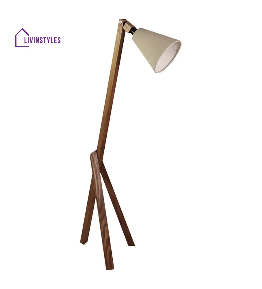 Melman Wooden Floor Lamp With Brown Base And Beige Fabric Lampshade Lamps