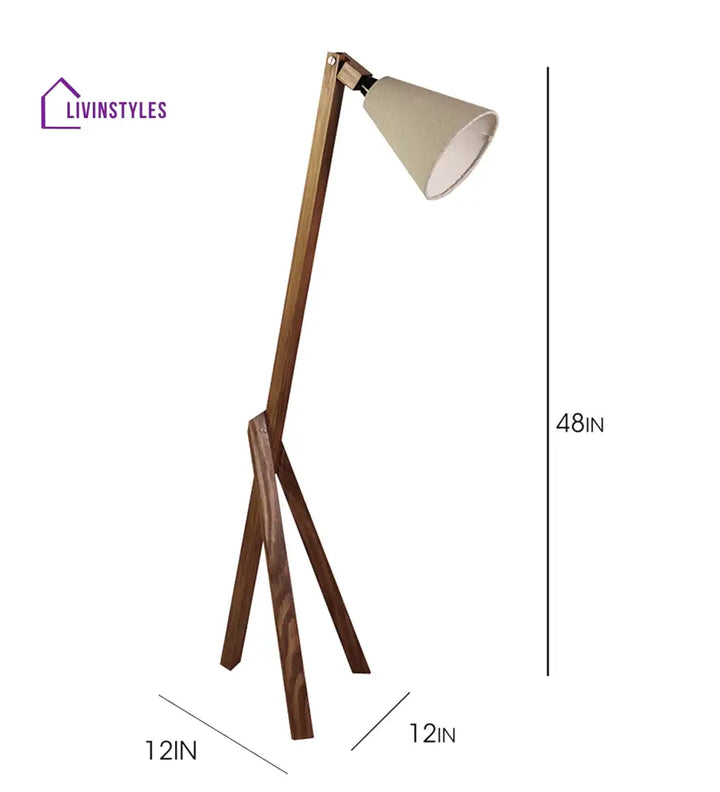 Melman Wooden Floor Lamp With Brown Base And Beige Fabric Lampshade Lamps