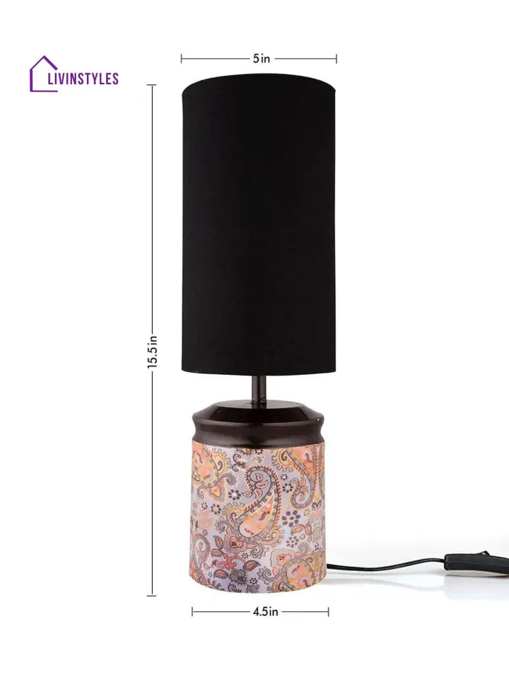 Metal Ambee Printed Lamp With Solid Black Shade Table