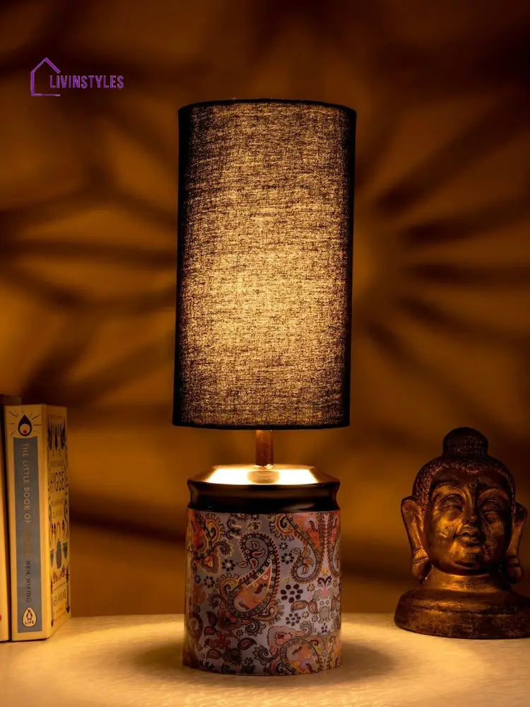 Metal Ambee Printed Lamp With Solid Black Shade Table